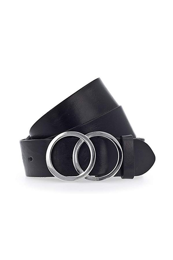 Vanzetti Ceinture pour femme en cuir lisse avec fermoir argenté 4 cm 80-105 cm - Noir - 100