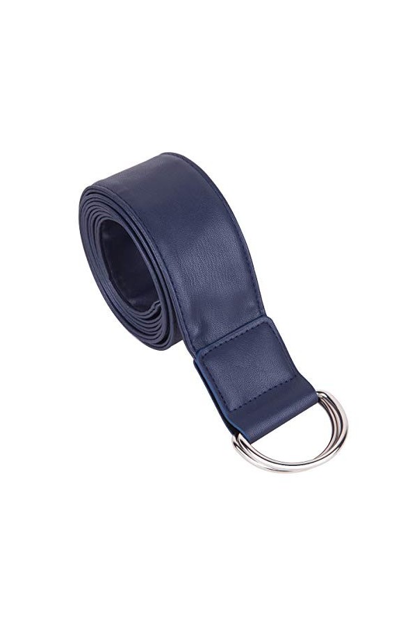 KYEYGWO Ceinture réglable en cuir PU Taille large pour robes avec double anneaux en D boucles - Bleu - Taille Unique