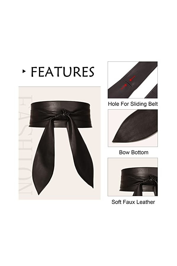 Maeau Ceinture Large Simili Cuir pour Femme Noir Brun Ceinture Obi Fille Ceinture Large en Cuir pour Robe Grande Taille Vinta