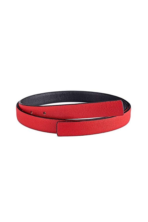 Vatees Sangle de ceinture de rechange en cuir véritable réversible pour femme sans boucle 20mm de large 95cm longue Rouge/No