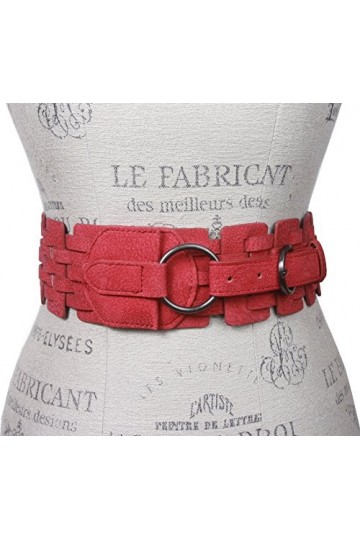 Ceinture élastique tressée à taille haute de 75 mm de large, Rouge, S/M 26/30"
