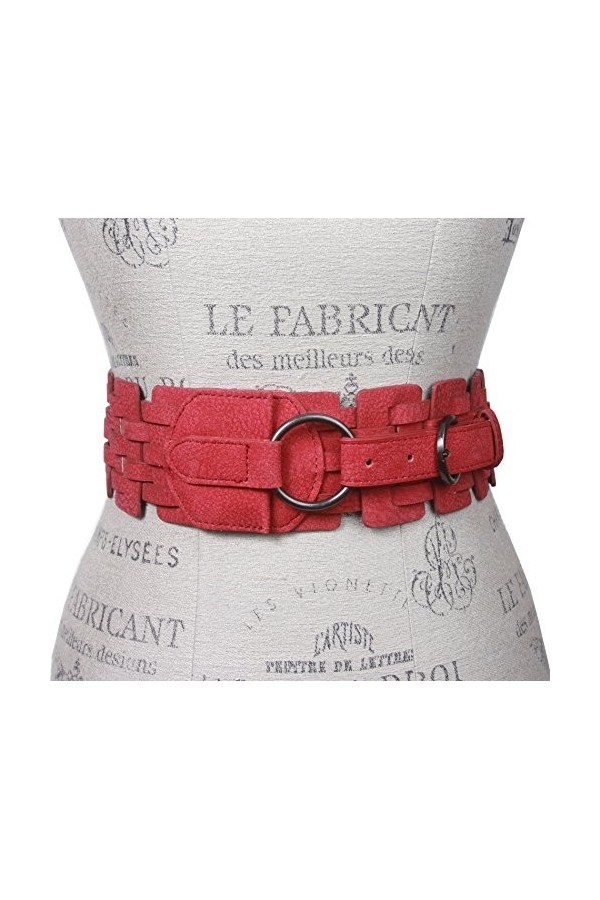 Ceinture élastique tressée à taille haute de 75 mm de large, Rouge, S/M 26/30"