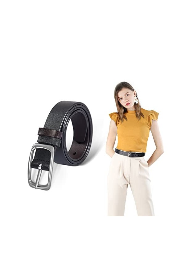 Ceinture réversible en cuir véritable de 2,8 cm pour femme avec boucle ardillon vintage pour jeans, pantalons, emballage cade