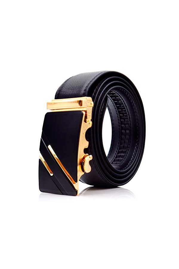 Noble Belts Gürtel Herren Gold 110cm, Riemen schwarz, goldene Schnalle, Schnellverschluss EU 110, XXL, Gesamtlänge 130cm 