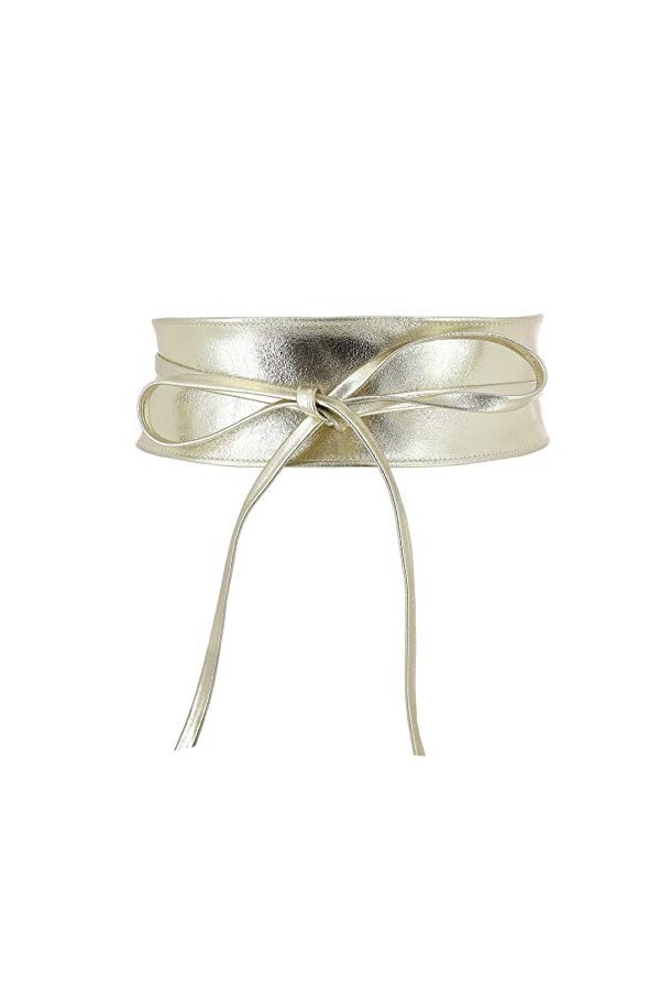 FASHIONGEN - Ceinture femme Obi en Véritable Cuir de Vachette Pleine Fleur, Ceinture pour robe, CASSIANE - Noir, S-M