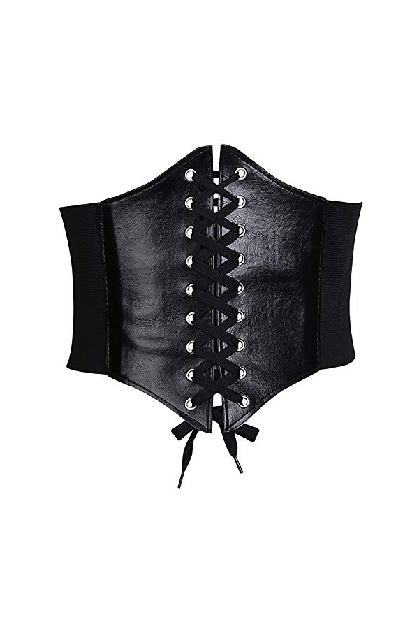 Glamorstar Ceinture large élastique en cuir à lacets pour femme - noir - M:taille 27/30"