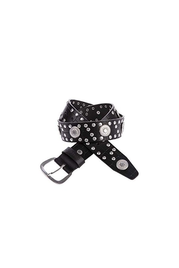 Cipo & Baxx Ceinture en cuir pour femme WG100 en noir, blanc ou marron tabac, couleur : noir, longueur de la ceinture : W25-W