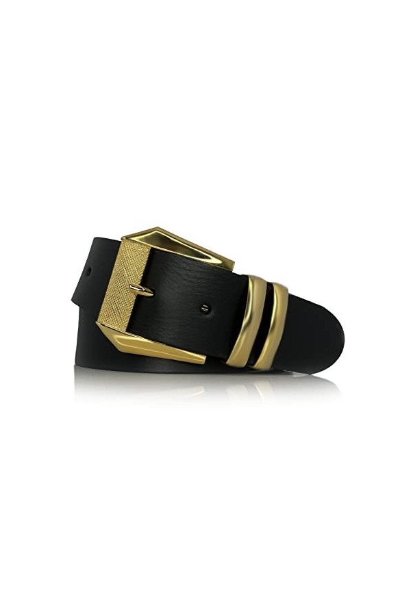 almela - Ceinture femme - Boucle dorée - Cuir - Cuir de vachette - 4 cm de large - 40mm 115, Brun 