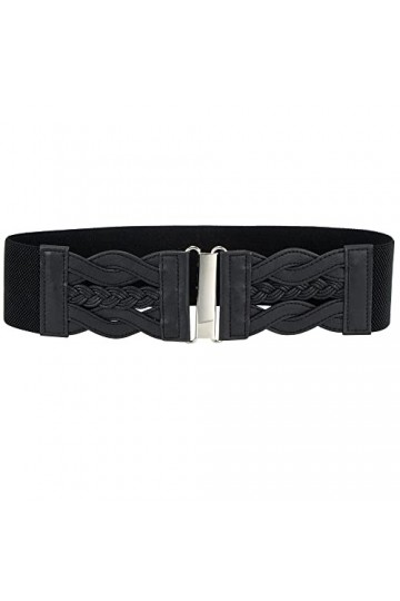 Ceinture élastique vintage large pour femme, noir, Medium