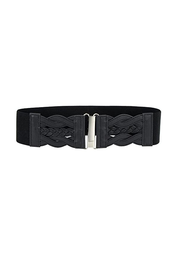 Ceinture élastique vintage large pour femme, noir, Medium