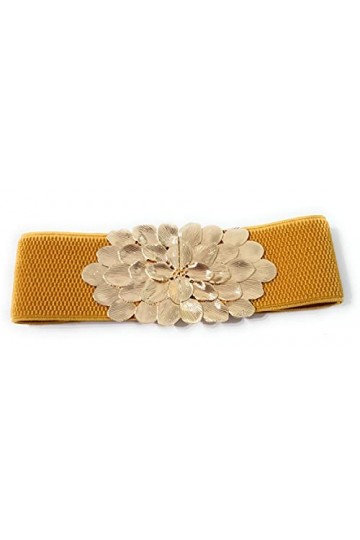 Brandelia Ceinture élastique pour femme, fermeture dorée pour robes, pantalons et jupes - Jaune - taille unique