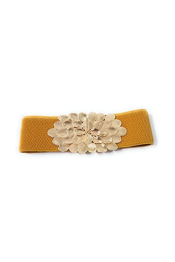 Brandelia Ceinture élastique pour femme, fermeture dorée pour robes, pantalons et jupes - Jaune - taille unique