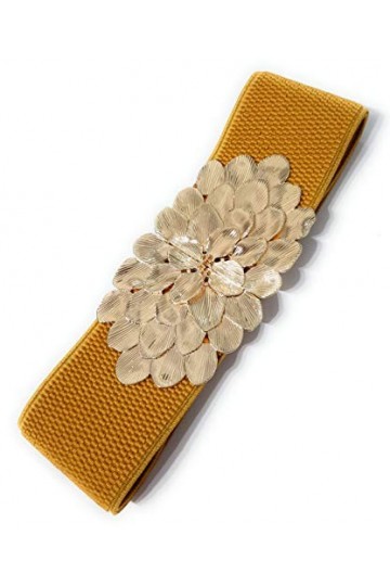 Brandelia Ceinture élastique pour femme, fermeture dorée pour robes, pantalons et jupes - Jaune - taille unique