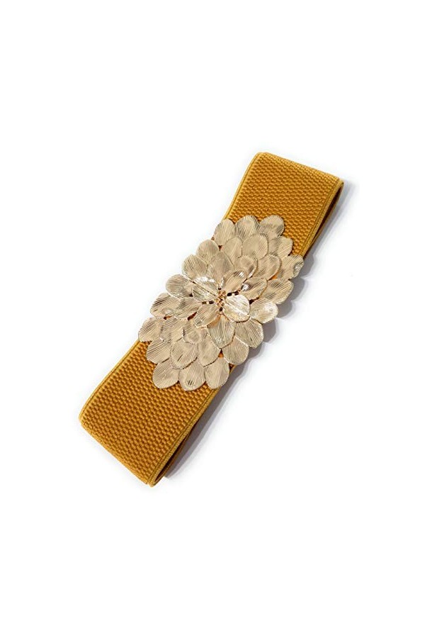 Brandelia Ceinture élastique pour femme, fermeture dorée pour robes, pantalons et jupes - Jaune - taille unique