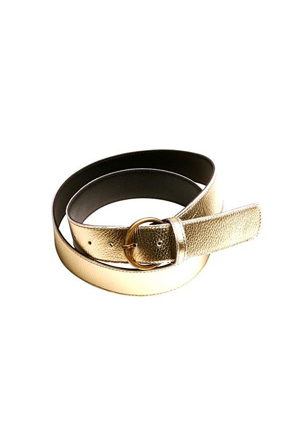 By Mode France Ceinture femme cuir doré boucle bronze doublure cuir noir: fabrication made in France 120 