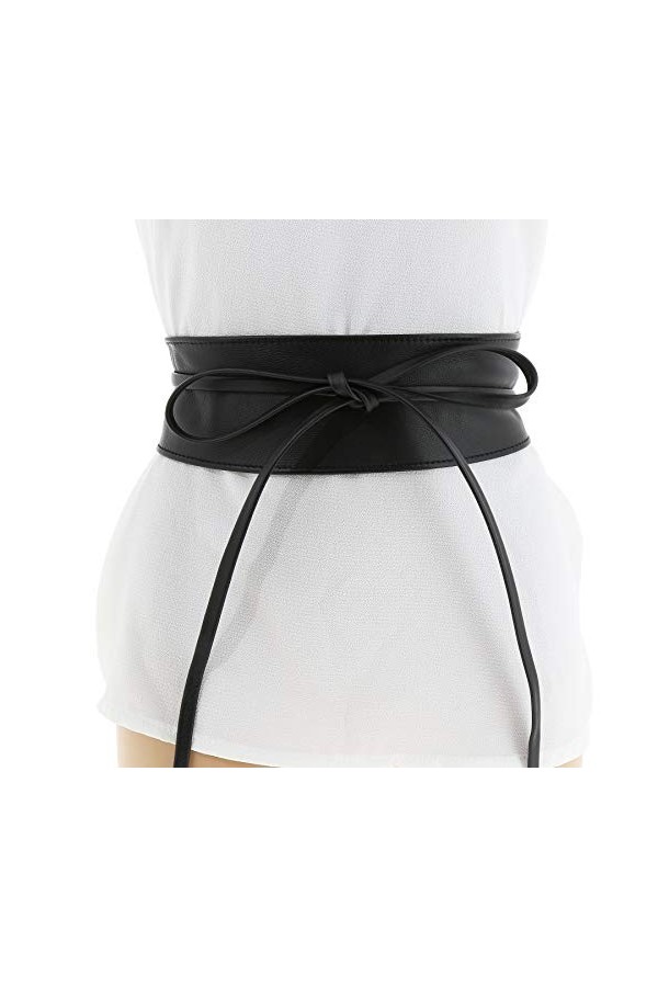 FASHIONGEN - Ceinture femme Obi en Véritable Cuir de Vachette Pleine Fleur, Ceinture pour robe, CASSIANE - Noir, S-M