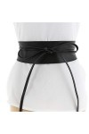FASHIONGEN - Ceinture femme Obi en Véritable Cuir de Vachette Pleine Fleur, Ceinture pour robe, CASSIANE - Noir, S-M