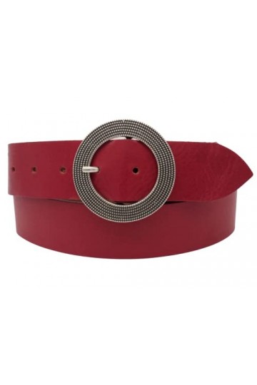 AnnaMatoni Ceinture en cuir de vachette pour femme - Boucle ronde - 4 cm de large - En cuir véritable 105, rouge 
