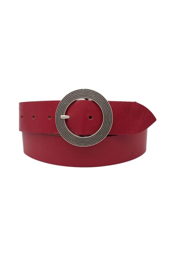 AnnaMatoni Ceinture en cuir de vachette pour femme - Boucle ronde - 4 cm de large - En cuir véritable 105, rouge 