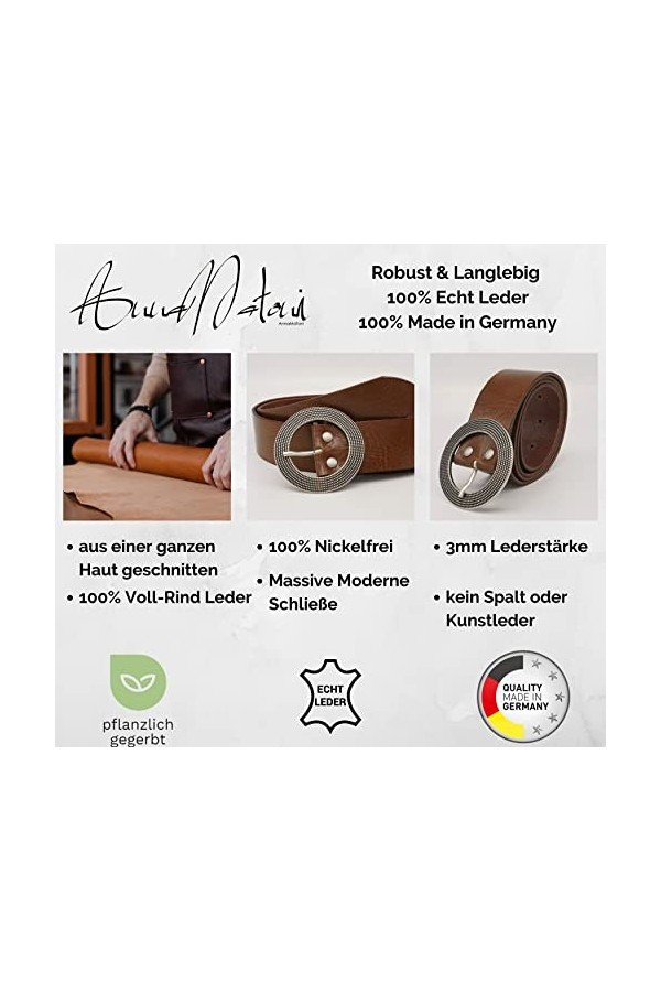 AnnaMatoni Ceinture en cuir de vachette pour femme - Boucle ronde - 4 cm de large - En cuir véritable 105, rouge 