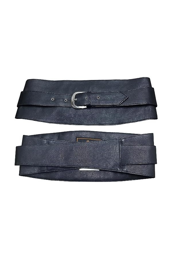 Royals Fashion Ceinture Obi en cuir véritable noir pour femme, ceinture à boucle large et élégante, Noir , XXL