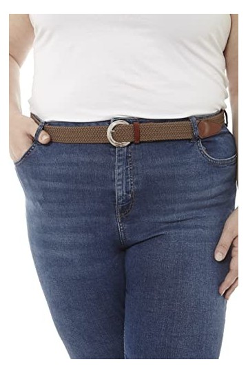 mabel intima - Ceinture élastique pour femme grande taille | Ceinture tressée, rivets en cuir/cuir et boucle argentée | Sans 
