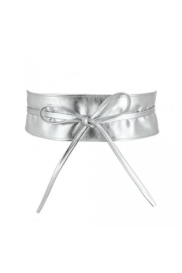 FASHIONGEN - Ceinture femme Obi en Véritable Cuir de Vachette Pleine Fleur, Ceinture pour robe, CASSIANE - Argenté, S-M