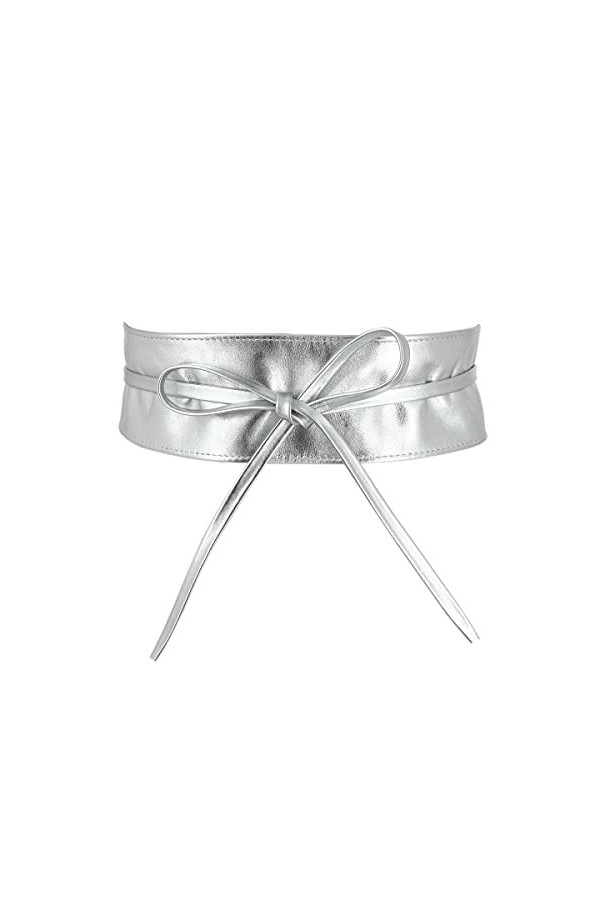 FASHIONGEN - Ceinture femme Obi en Véritable Cuir de Vachette Pleine Fleur, Ceinture pour robe, CASSIANE - Argenté, S-M
