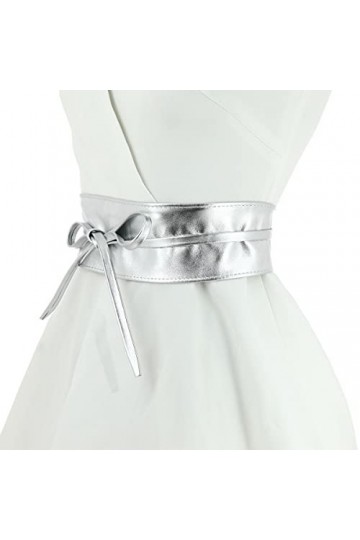FASHIONGEN - Ceinture femme Obi en Véritable Cuir de Vachette Pleine Fleur, Ceinture pour robe, CASSIANE - Argenté, S-M