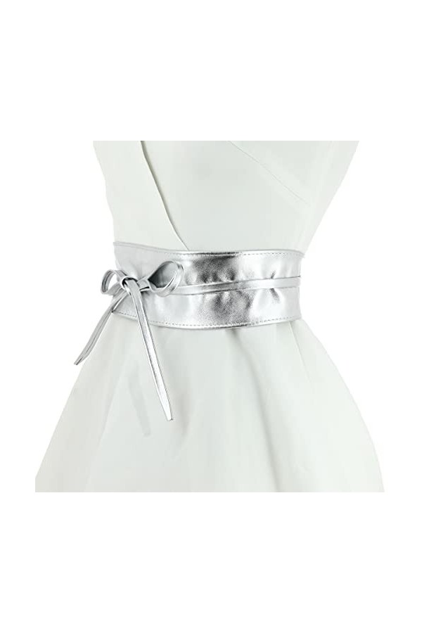 FASHIONGEN - Ceinture femme Obi en Véritable Cuir de Vachette Pleine Fleur, Ceinture pour robe, CASSIANE - Argenté, S-M