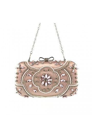 GALSOR Sac de fête pour femme avec perles et paillettes en satin avec décoration vintage, sac de soirée, sac à main de mariag