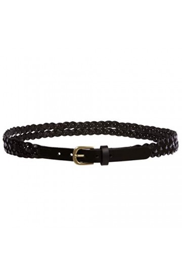 Ceinture double en cuir tressé pour femme, Noir , M/L - 36
