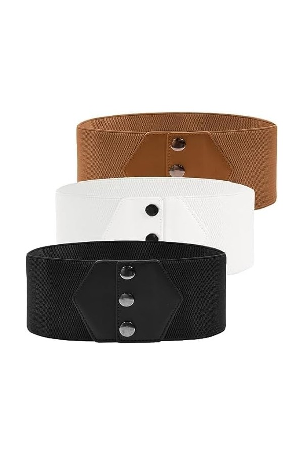 GRACE KARIN Ceinture corset à bouton-pression extensible pour robe large ceintures élastiques, Noir + marron + blanc, M