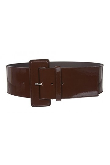 Ceinture large en cuir verni pour femme - Marron - XS-71 cm