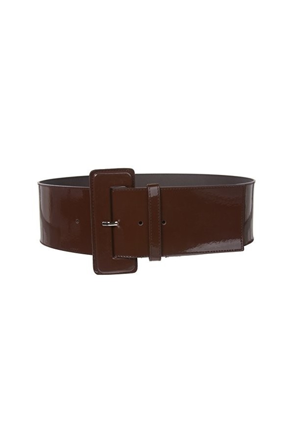 Ceinture large en cuir verni pour femme - Marron - XS-71 cm