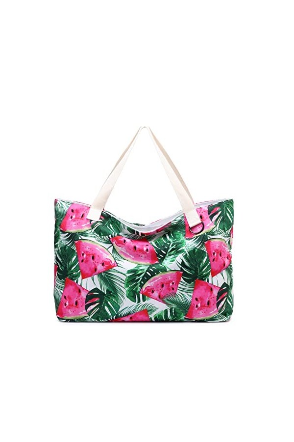 JANSBEN sac de plage XXL femme grand sac toile sac bandoulière avec fermeture éclair Crabe 