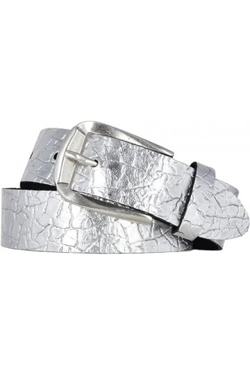 Ceinture en cuir gaufré pour femme - 3,5 cm de large - Fabriquée en Allemagne, argenté, 100