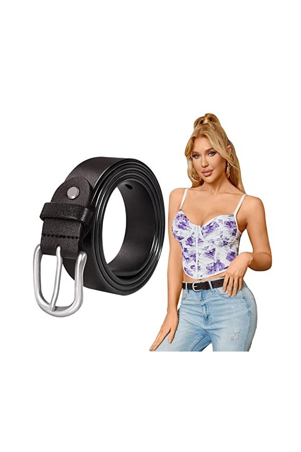 Hanshengday Ceinture en cuir véritable pour femme avec boucle en alliage 2,8 cm - Marron - L（taille 84/94 cm ）