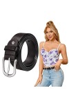 Hanshengday Ceinture en cuir véritable pour femme avec boucle en alliage 2,8 cm - Marron - L（taille 84/94 cm ）