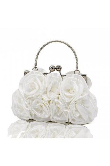 GALSOR Sac de fête Sac en tissu floral satiné Sac de soirée Sac de robe Sac de mariée Sac de banquet Color : Bianco, Size : 