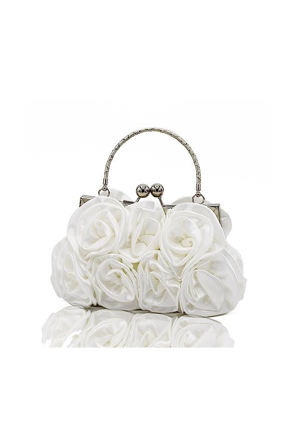 GALSOR Sac de fête Sac en tissu floral satiné Sac de soirée Sac de robe Sac de mariée Sac de banquet Color : Bianco, Size : 