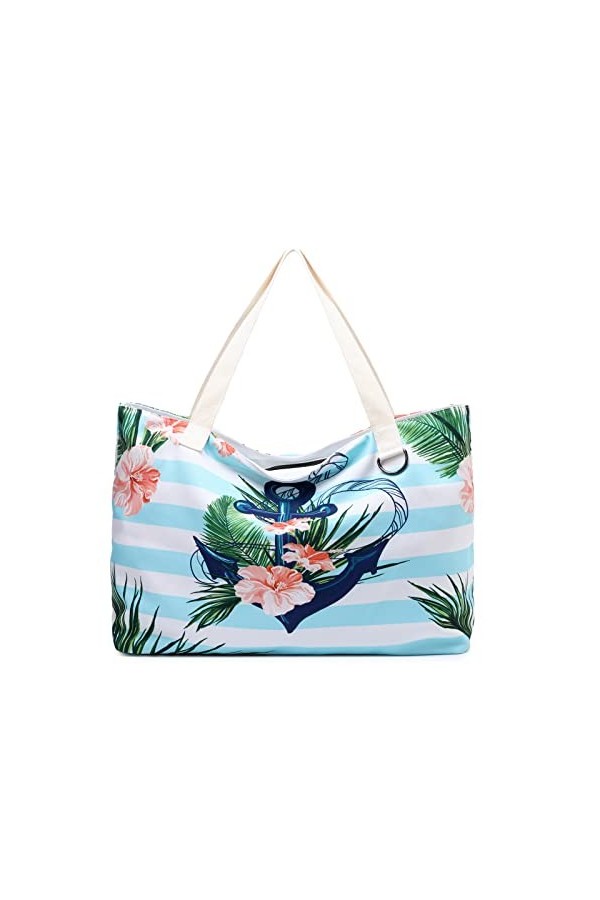 JANSBEN sac de plage XXL femme grand sac toile sac bandoulière avec fermeture éclair Crabe 