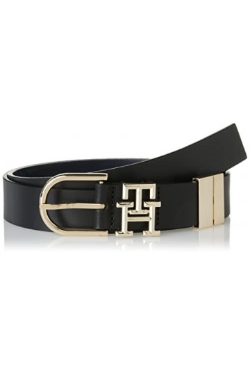 Tommy Hilfiger Ceinture Femme TH Lux 3.0 Rev Ceinture Cuir, Noir Black/Space Blue Mix , 75