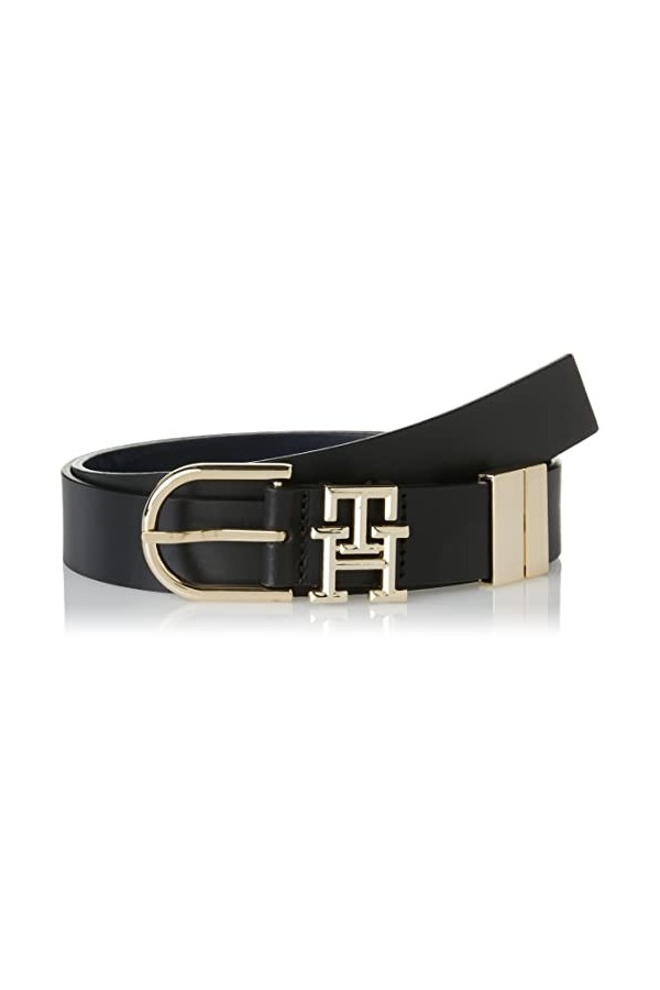 Tommy Hilfiger Ceinture Femme TH Lux 3.0 Rev Ceinture Cuir, Noir Black/Space Blue Mix , 75
