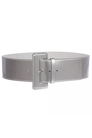 Ceinture large en cuir verni pour femme, Argenté., M/L - 36