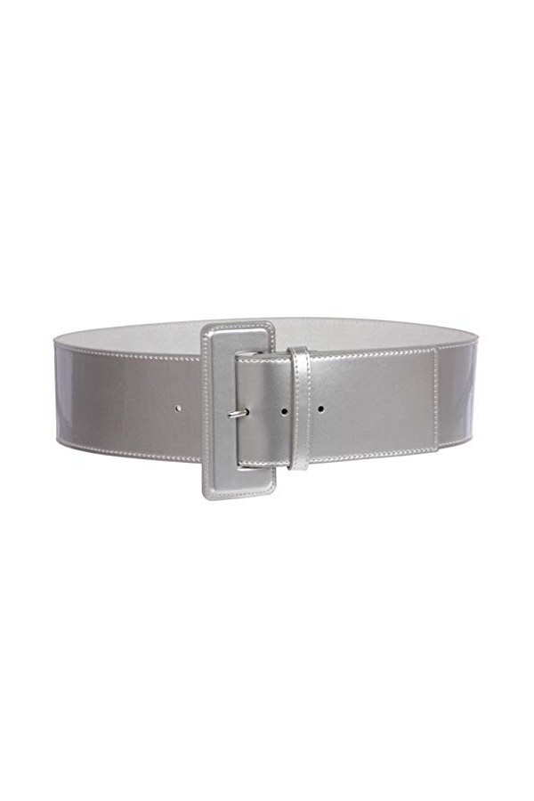 Ceinture large en cuir verni pour femme, Argenté., M/L - 36