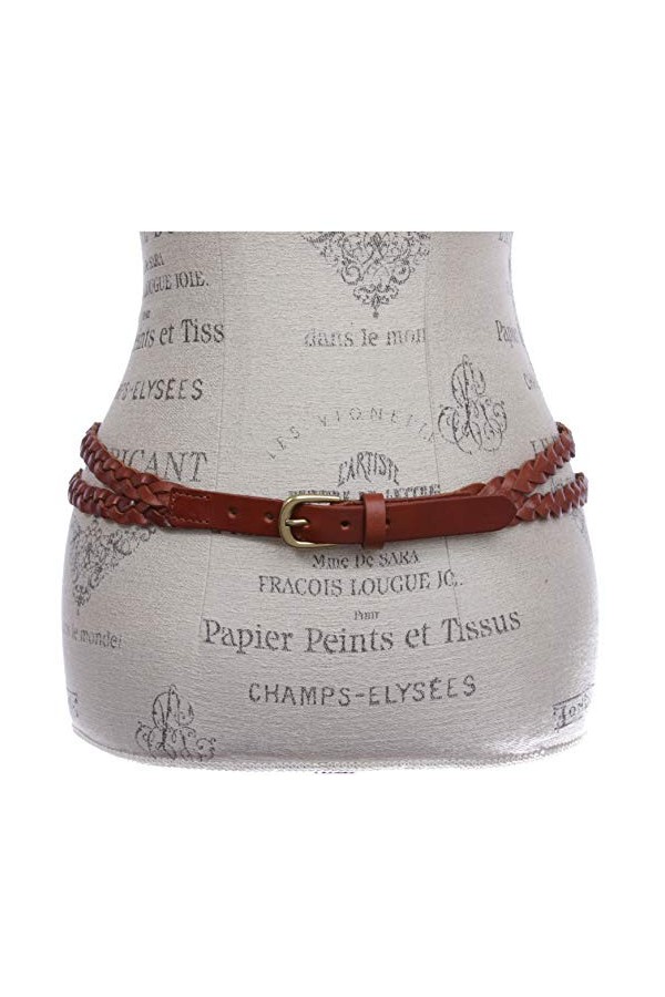 Ceinture double en cuir tressé pour femme, peau, M/L - 36