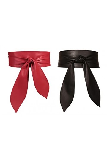 Maeau Ceinture Large Simili Cuir pour Femme Noir Rouge Ceinture Obi Fille Ceinture Large en Cuir pour Robe Grande Taille Vint