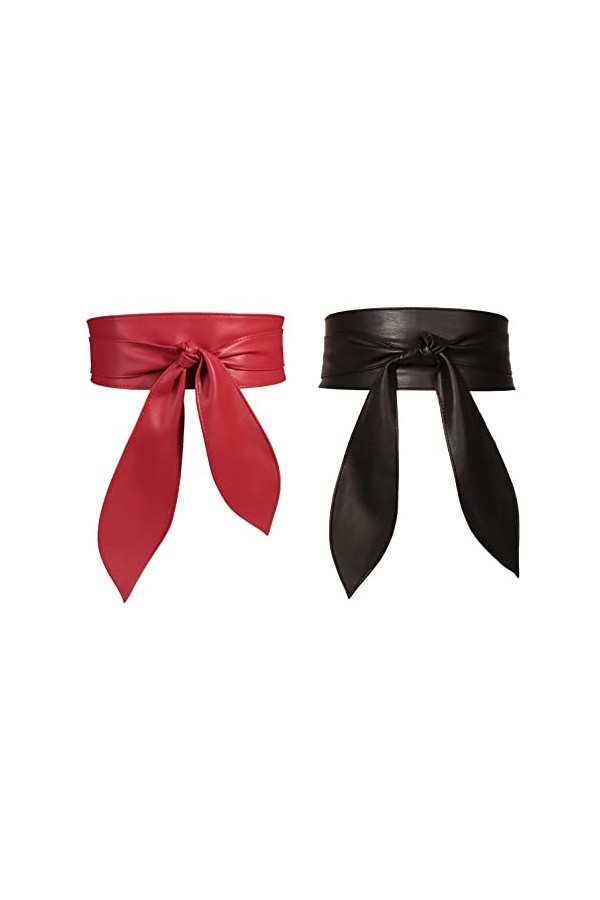 Maeau Ceinture Large Simili Cuir pour Femme Noir Rouge Ceinture Obi Fille Ceinture Large en Cuir pour Robe Grande Taille Vint