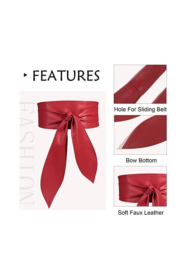 Maeau Ceinture Large Simili Cuir pour Femme Noir Rouge Ceinture Obi Fille Ceinture Large en Cuir pour Robe Grande Taille Vint